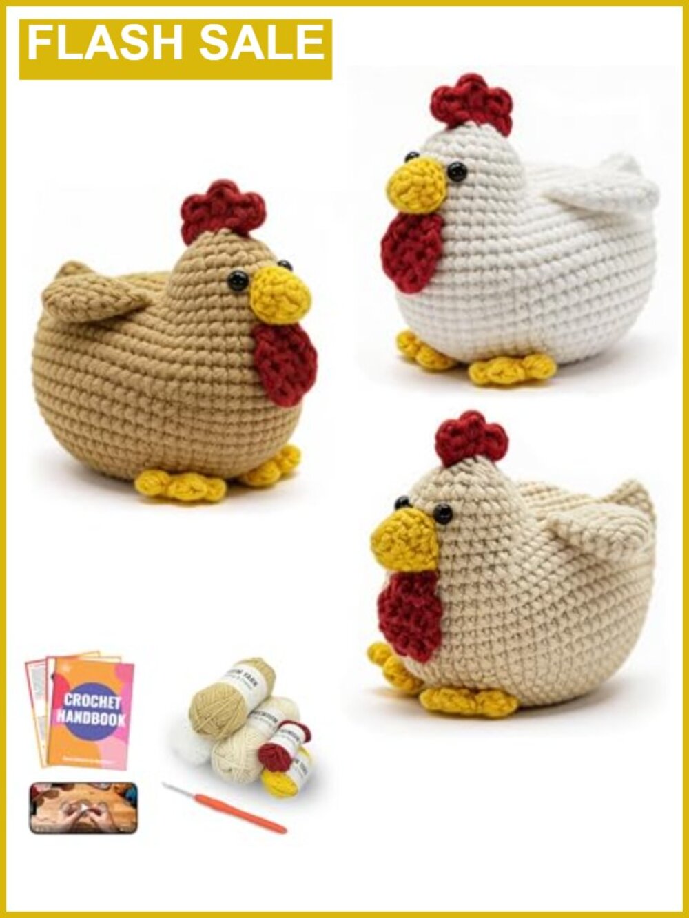 Crochet Kit for Beginners Adults DIY Craft Yarn Kit Video Tutorials Chicken